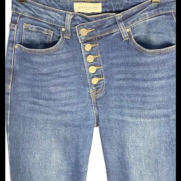 Risen Jeans High Rise Button Fly Straight Leg Raw Hem Size 26 Medium Was - Picture 10 of 13